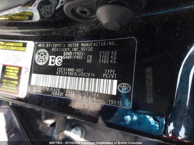 Продаж на аукціоні авто 2020 Toyota Camry Se, vin: 4T1J11BK9LU002814, номер лоту: 40077833