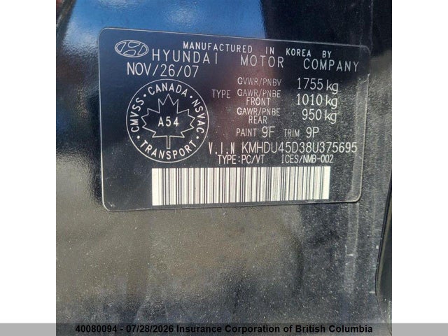 Продажа на аукционе авто 2008 Hyundai Elantra Gl/gls, vin: KMHDU45D38U375695, номер лота: 40080094
