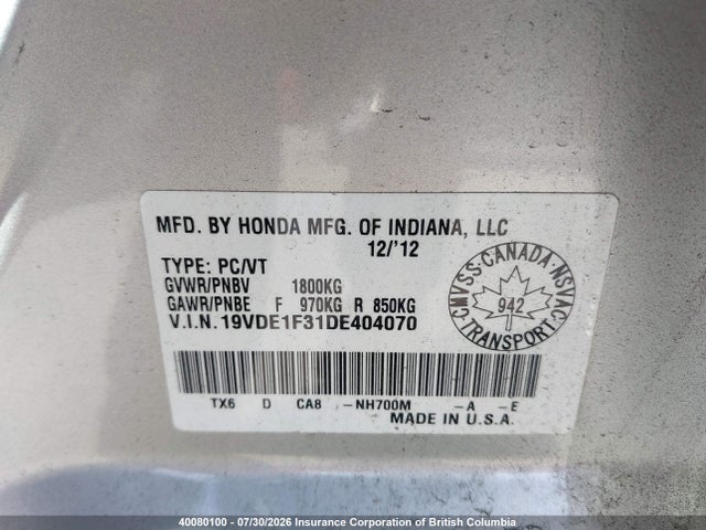 Aukcja sprzedaży 2013 Acura Ilx, vin: 19VDE1F31DE404070, numer aukcji: 40080100