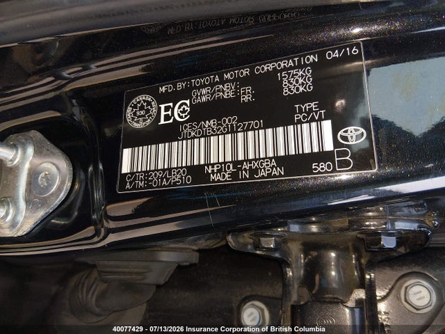 Toyota PRIUS C 2016 JTDKDTB32G1127701 Image 9