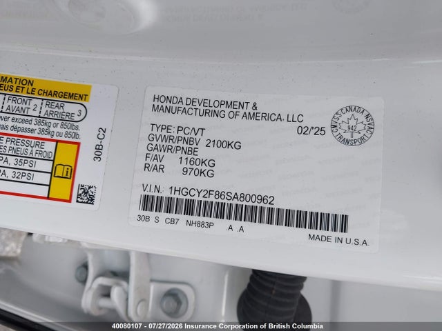 1HGCY2F86SA800962 Honda Accord Touring Hybrid