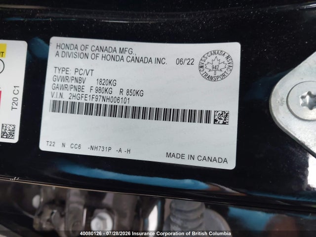Honda Civic 2022 2HGFE1F97NH006101 Image 9