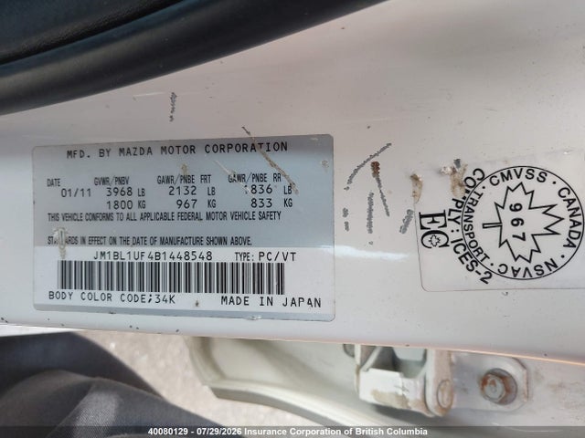 Aukcja sprzedaży 2011 Mazda 3 I, vin: JM1BL1UF4B1448548, numer aukcji: 40080129
