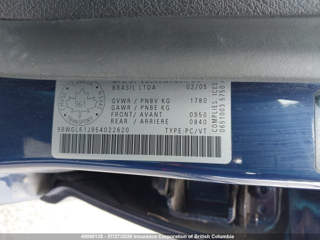 Продаж на аукціоні авто 2005 Volkswagen Golf, vin: 9BWGL61J954022620, номер лоту: 40080135