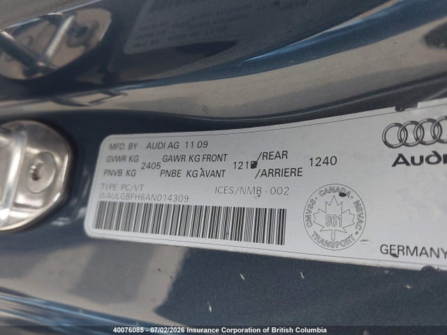 Продаж на аукціоні авто 2010 Audi S5 Premium, vin: WAULGBFH6AN014309, номер лоту: 40076085