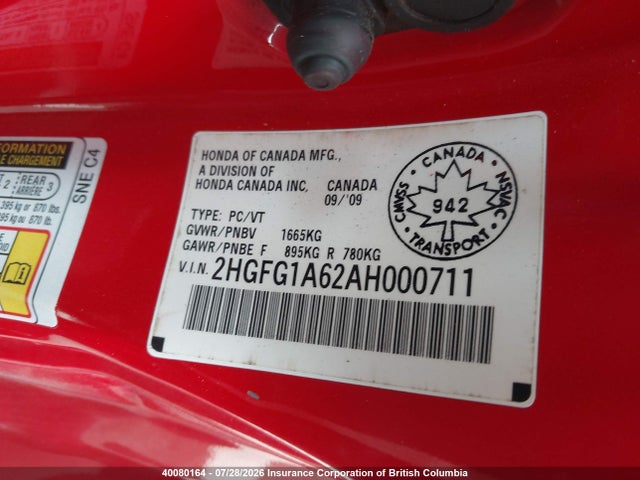 Продаж на аукціоні авто 2010 Honda Civic, vin: 2HGFG1A62AH000711, номер лоту: 40080164