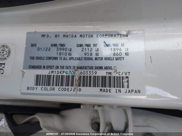 Aukcja sprzedaży 2022 Mazda Cx-3, vin: JM1DKFC70N1603359, numer aukcji: 40080167