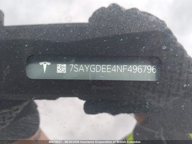 40075921 :رقم المزاد ، 7SAYGDEE4NF496796 vin ، 2022 Tesla Model Y مزاد بيع