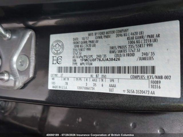 Продаж на аукціоні авто 2018 Ford Escape S, vin: 1FMCU0F78JUA38426, номер лоту: 40080189
