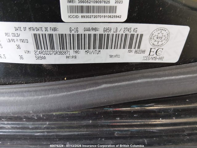 2016 Dodge Grand Caravan Crew მანქანა იყიდება აუქციონზე, vin: 2C4RDGDG7GR382071, აუქციონის ნომერი: 40076224