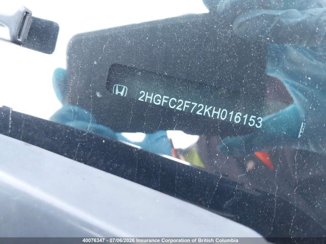 Продаж на аукціоні авто 2019 Honda Civic Ex, vin: 2HGFC2F72KH016153, номер лоту: 40076347