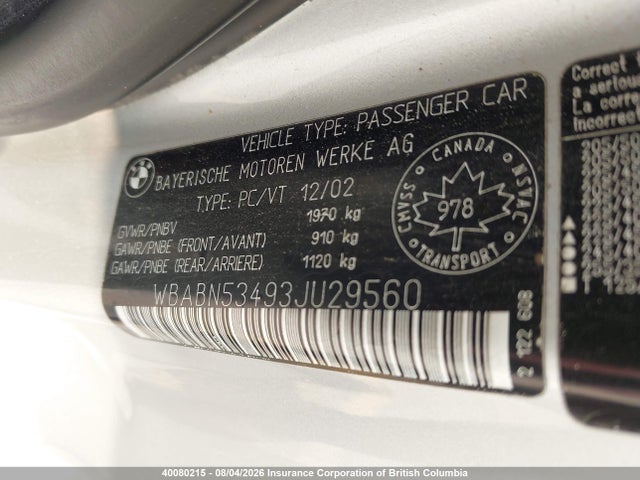 Auction sale of the 2003 Bmw 330ci, vin: WBABN53493JU29560, lot number: 40080215