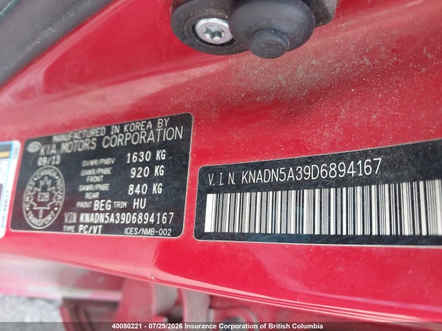 40080221 :رقم المزاد ، KNADN5A39D6894167 vin ، 2013 Kia Rio Ex/sx مزاد بيع
