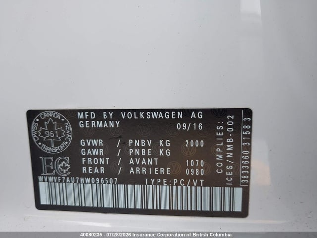 Volkswagen Golf 2017 WVWVF7AU7HW096507 Image 9