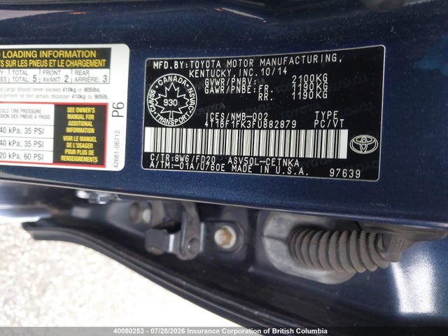 Продаж на аукціоні авто 2015 Toyota Camry, vin: 4T1BF1FK3FU882879, номер лоту: 40080253