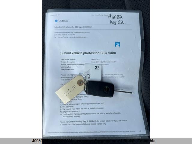 Продаж на аукціоні авто 2007 Volkswagen Rabbit, vin: WVWDR91K17W254657, номер лоту: 40080258