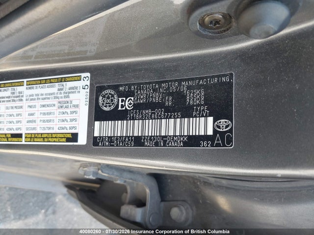 40080260 :رقم المزاد ، 2T1BR32E86C677255 vin ، 2006 Toyota Corolla Ce/le/s مزاد بيع