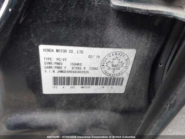Продаж на аукціоні авто 2010 Honda Fit Lx, vin: JHMGE8H59AC802835, номер лоту: 40076290