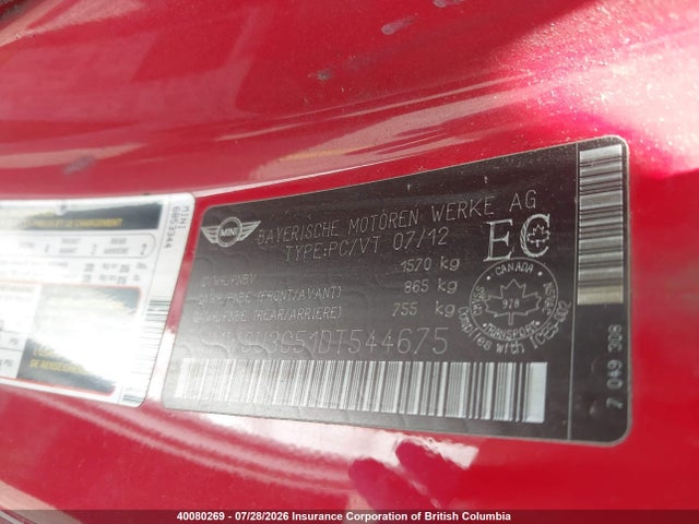 Продаж на аукціоні авто 2013 Mini Cooper, vin: WMWSU3C51DT544675, номер лоту: 40080269