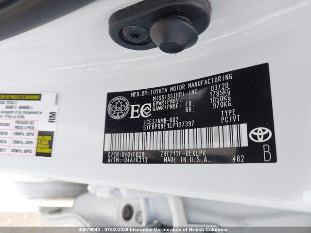 5YFBPRBE1LP127397 Toyota COROLLA LE