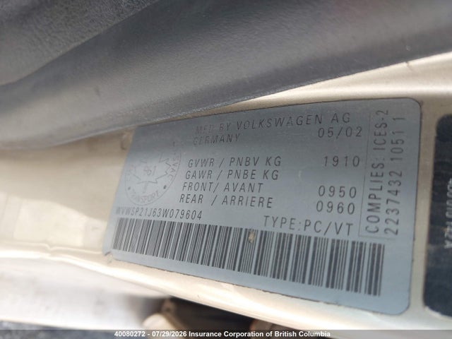 Продаж на аукціоні авто 2003 Volkswagen Jetta, vin: WVWSP21J63W079604, номер лоту: 40080272