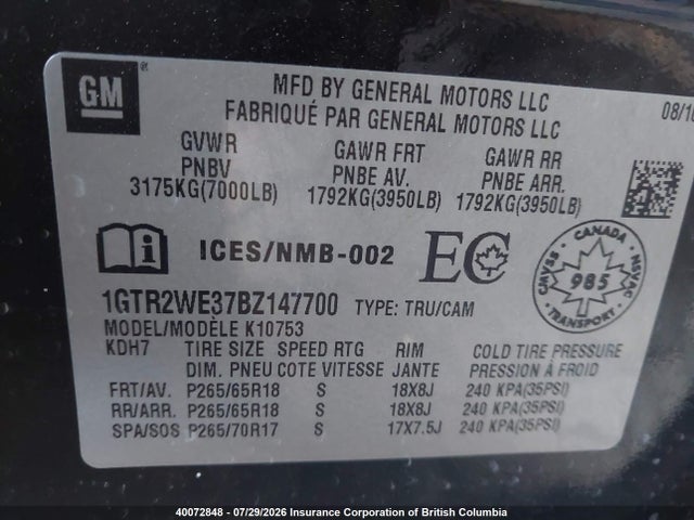 2011 Gmc Sierra K1500 Slt მანქანა იყიდება აუქციონზე, vin: 1GTR2WE37BZ147700, აუქციონის ნომერი: 40072848