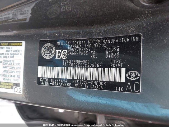 Продажа на аукционе авто 2005 Toyota Corolla Matrix Xr, vin: 2T1KR32E55C908367, номер лота: 40071841