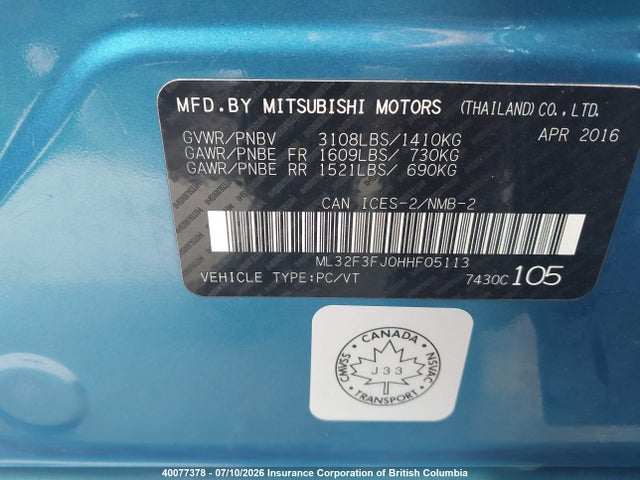Mitsubishi Mirage G4 Es 2017 ML32F3FJ0HHF05113 Image 9