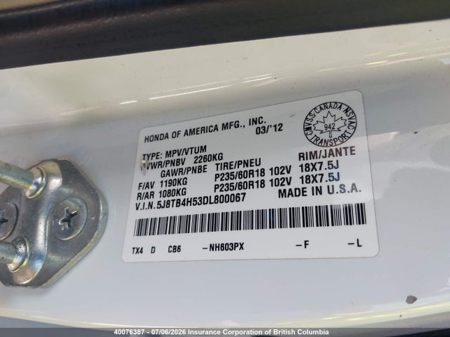 Продаж на аукціоні авто 2013 Acura Rdx Technology, vin: 5J8TB4H53DL800067, номер лоту: 40076387