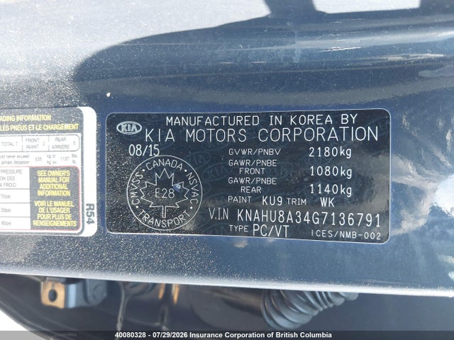 Aukcja sprzedaży 2016 Kia Rondo, vin: KNAHU8A34G7136791, numer aukcji: 40080328