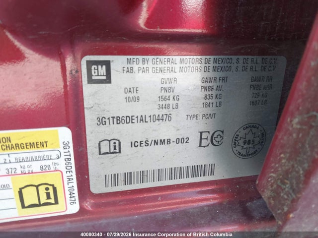 Aukcja sprzedaży 2010 Chevrolet Aveo, vin: 3G1TB6DE1AL104476, numer aukcji: 40080340
