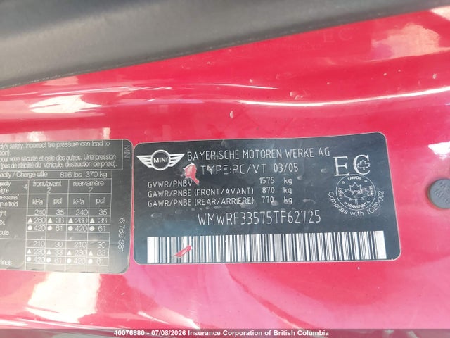 Aukcja sprzedaży 2005 Mini Cooper, vin: WMWRF33575TF62725, numer aukcji: 40076880
