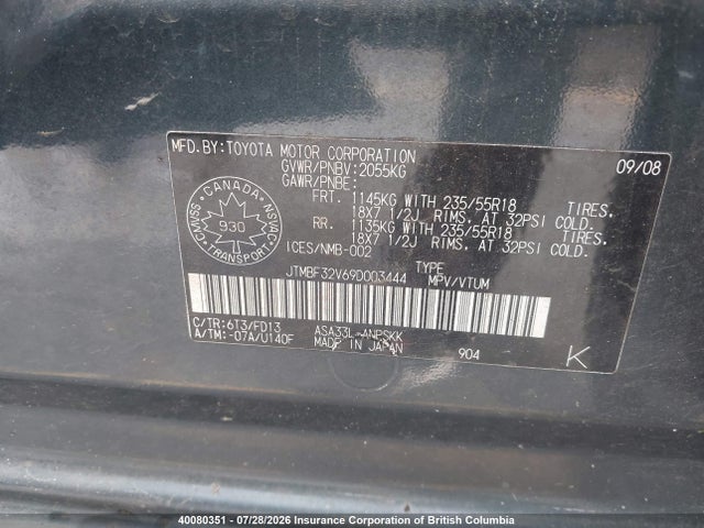 Aukcja sprzedaży 2009 Toyota Rav4, vin: JTMBF32V69D003444, numer aukcji: 40080351