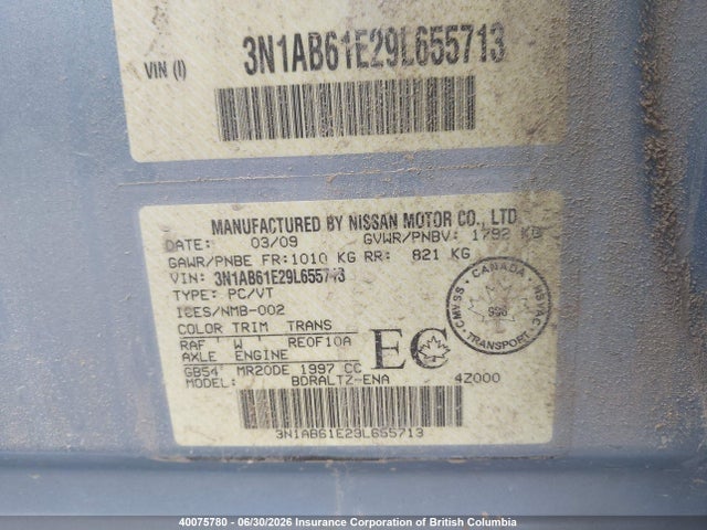Продаж на аукціоні авто 2009 Nissan Sentra 2.0/2.0s/2.0sl, vin: 3N1AB61E29L655713, номер лоту: 40075780