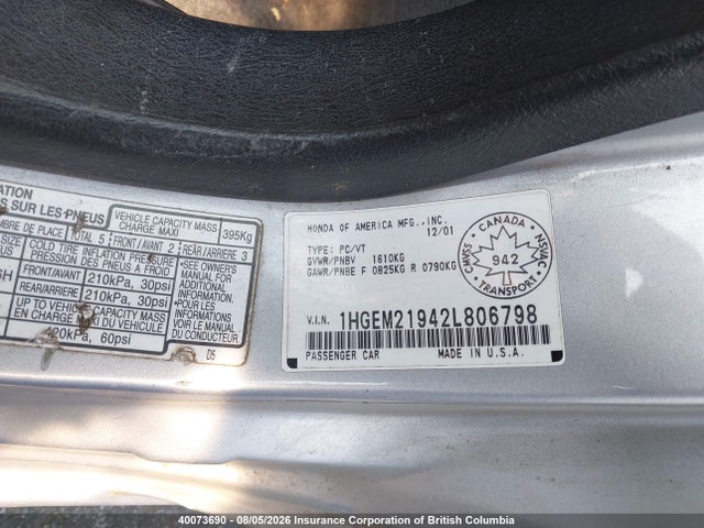 Продажа на аукционе авто 2002 Honda Civic Ex, vin: 1HGEM21942L806798, номер лота: 40073690