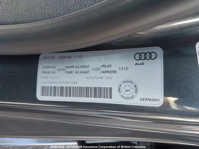 Aukcja sprzedaży 2013 Audi A7, vin: WAU3GCFC5DN087539, numer aukcji: 40080403