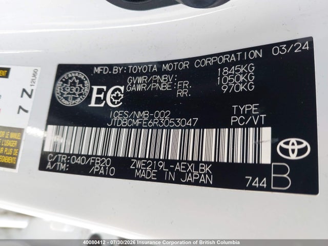 JTDBCMFE6R3053047 Toyota Corolla Le/se/xle/night Shade