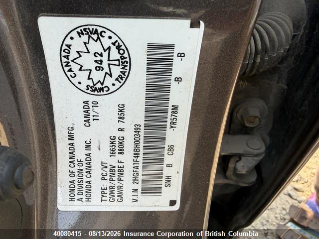 Aukcja sprzedaży 2011 Honda Civic, vin: 2HGFA1F48BH003493, numer aukcji: 40080415