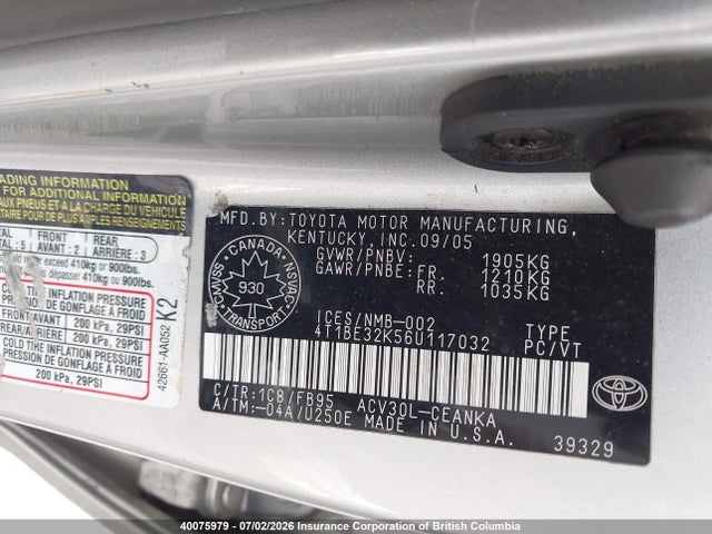 Продаж на аукціоні авто 2006 Toyota Camry Le/xle/se, vin: 4T1BE32K56U117032, номер лоту: 40075979