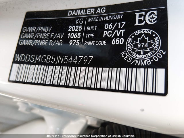 Aukcja sprzedaży 2018 Mercedes-benz Cla 250 4matic, vin: WDDSJ4GB5JN544797, numer aukcji: 40076117