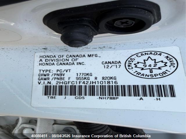 2HGFC1F42JH101816 Honda Civic