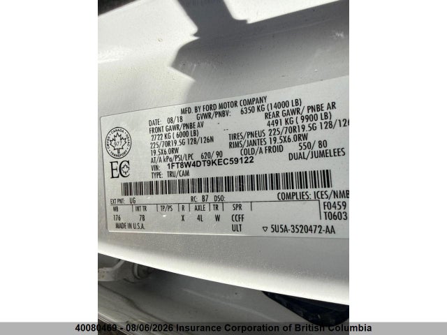 1FT8W4DT9KEC59122 Ford F450 Super Duty