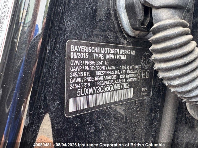 2016 Bmw X3 მანქანა იყიდება აუქციონზე, vin: 5UXWY3C56G0N87003, აუქციონის ნომერი: 40080481