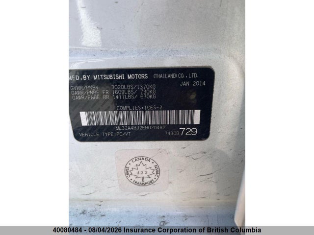 Aukcja sprzedaży 2014 Mitsubishi Mirage Se, vin: ML32A4HJ2EH020482, numer aukcji: 40080484