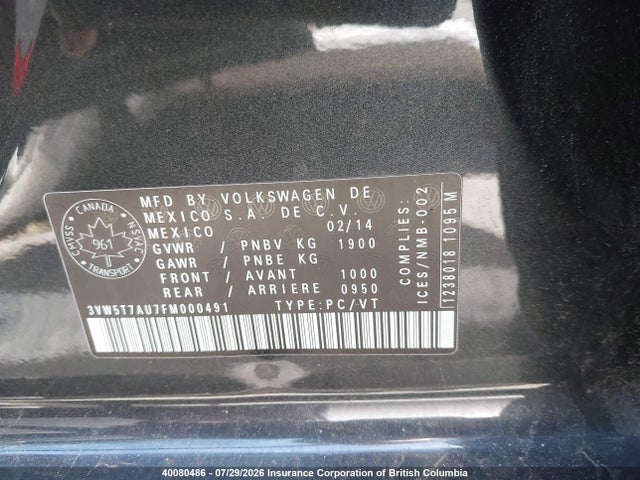 Продаж на аукціоні авто 2015 Volkswagen Gti, vin: 3VW5T7AU7FM000491, номер лоту: 40080486