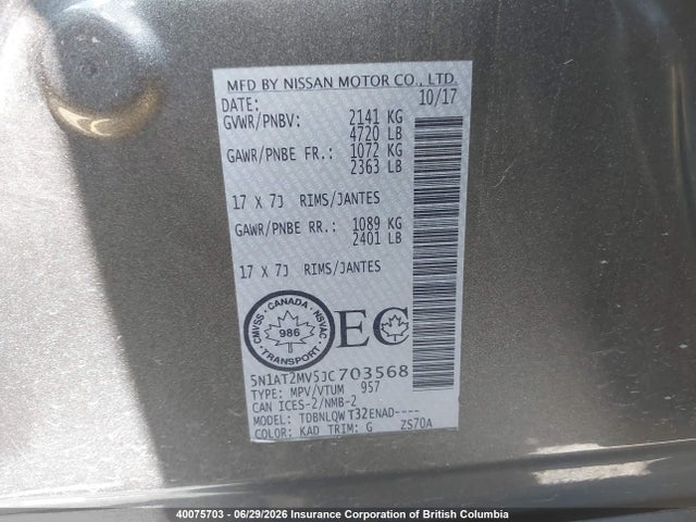40075703 :رقم المزاد ، 5N1AT2MV5JC703568 vin ، 2018 Nissan Rogue Midnight Edition/s/sl/sl W/propilot Assist/sv مزاد بيع