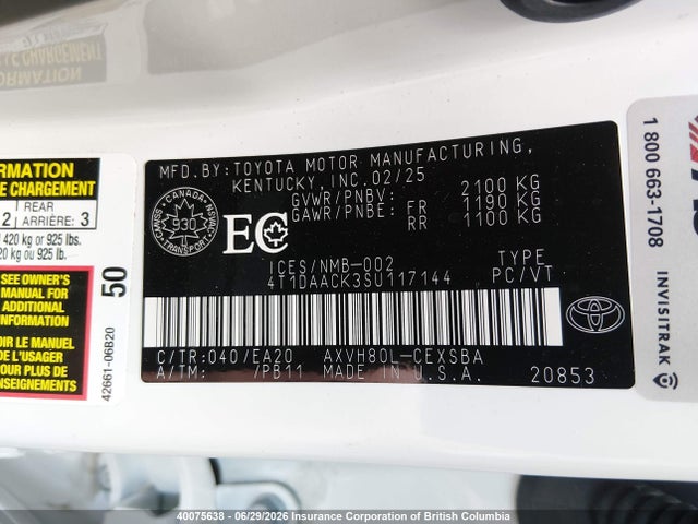 Auction sale of the 2025 Toyota Camry Xse/xle/le/se, vin: 4T1DAACK3SU117144, lot number: 40075638