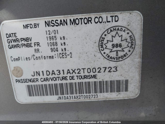 Aukcja sprzedaży 2002 Nissan Maxima Gle/se, vin: JN1DA31AX2T002723, numer aukcji: 40080493