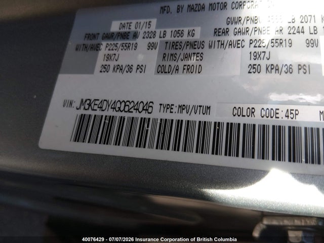 Aukcja sprzedaży 2016 Mazda Cx-5 Gt, vin: JM3KE4DY4G0624046, numer aukcji: 40076429