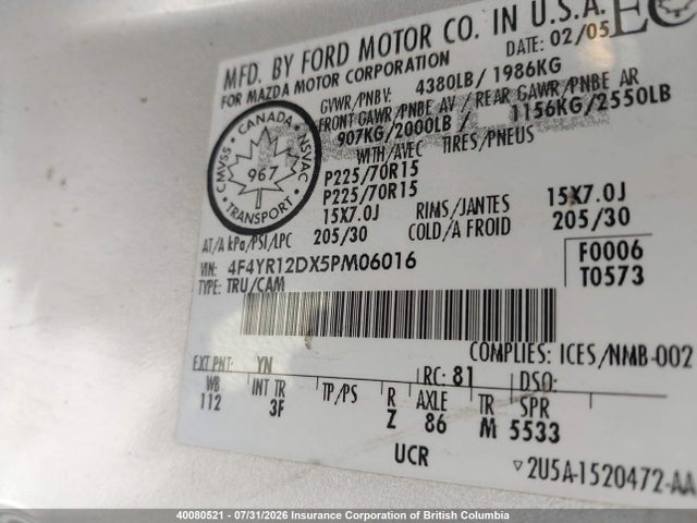 Aukcja sprzedaży 2005 Mazda B2300, vin: 4F4YR12DX5PM06016, numer aukcji: 40080521